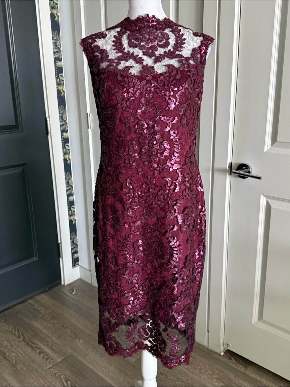 Tadashi Shoji Sequins Lace Illusion Sleeveless Cocktail Party Dress Size 8